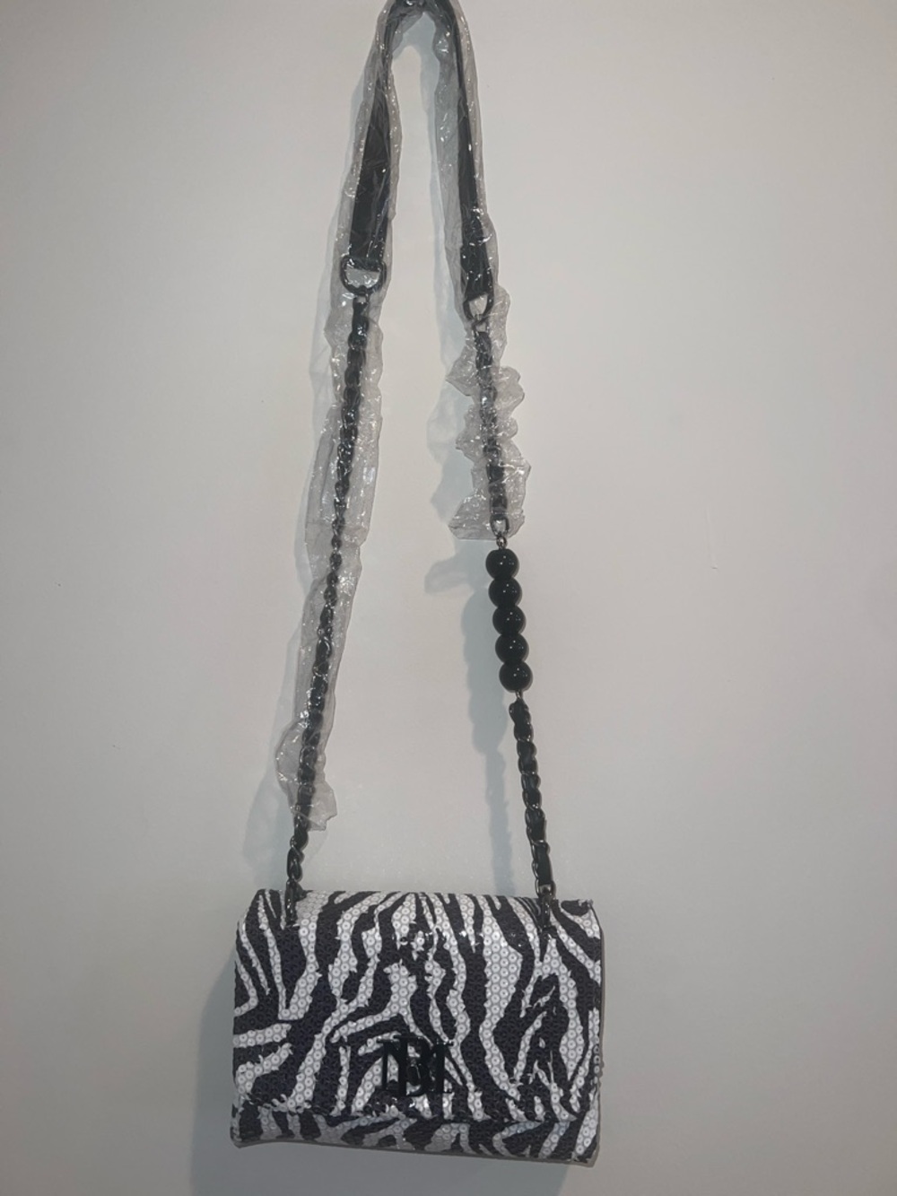 Badgley Mischka Black & White Zebra Sequin Crossbody